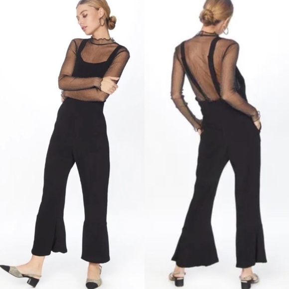NWT Flynn Skye Jay Ruffle Hem Pocket Overalls Jumpsuit In Black Small - Picture 1 of 9